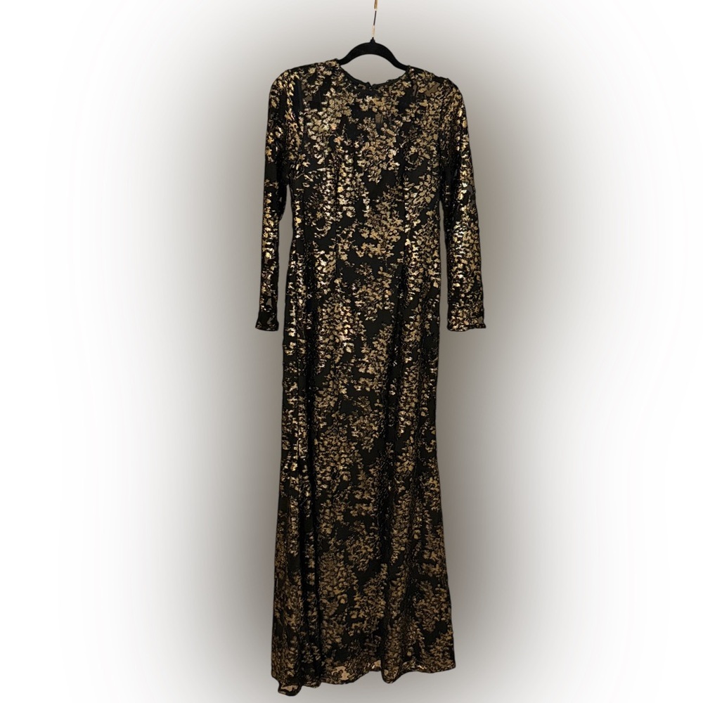 Adrianna Papell Women's Foiled Velvet Burnout Gown black gold elegant formal 4 - Picture 4 of 6